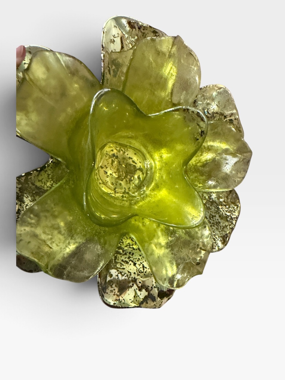 Lotus Flower Lime Glass Votive Holder - Modern Accent - New in Box - Unique Gift